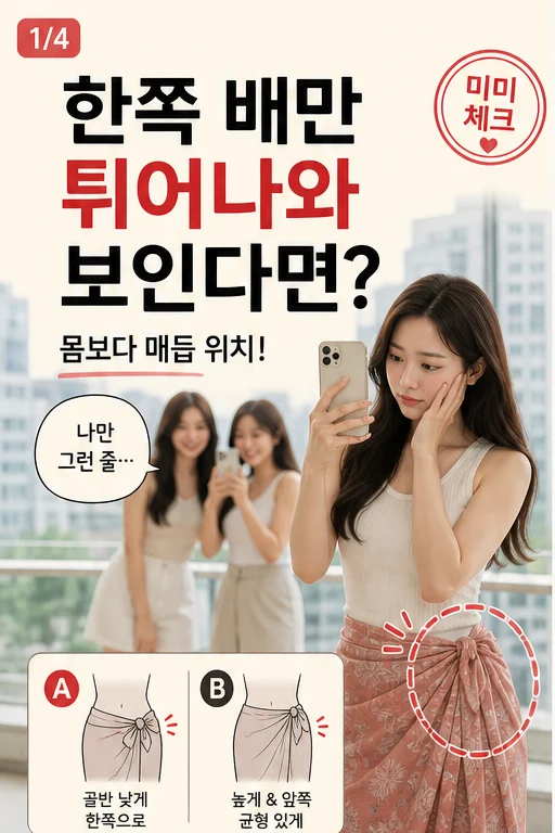 사롱 랩스커트 골반핏, 사진마다 한쪽 배만 튀어나와 보였다면 미미 웹툰 1컷