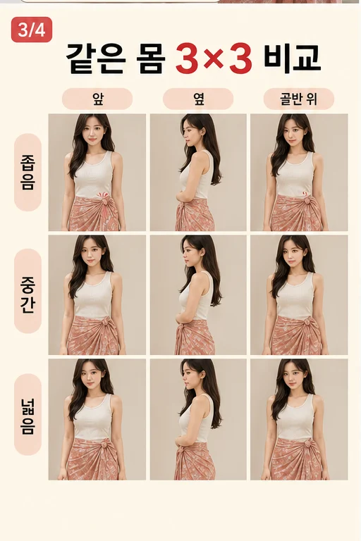 사롱 랩스커트 골반핏, 사진마다 한쪽 배만 튀어나와 보였다면 실사 미미 비교 3컷