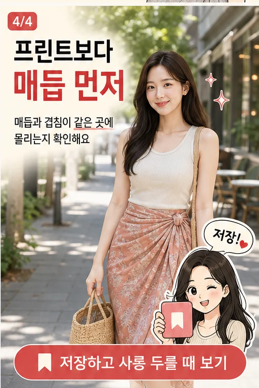 사롱 랩스커트 골반핏, 사진마다 한쪽 배만 튀어나와 보였다면 실사 미미 결과 4컷