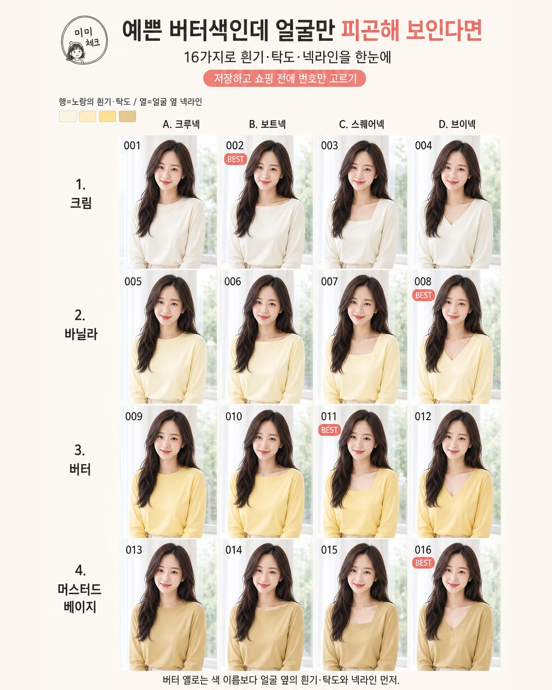 버터 옐로 상의 얼굴 칙칙함, 창가 사진에서 입가 그림자만 진해 보였다면 스타일요정 미미 4컷