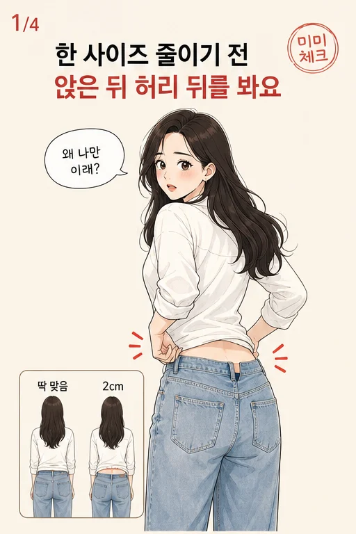 여름 와이드 데님 허리 들뜸, 점심 먹고 나서 셔츠를 빼지 못했다면 미미 웹툰 1컷