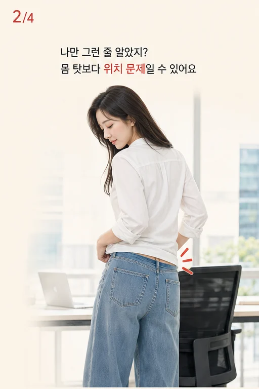 여름 와이드 데님 허리 들뜸, 점심 먹고 나서 셔츠를 빼지 못했다면 미미 공감 2컷