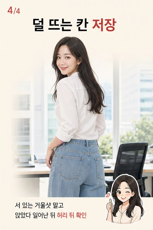 여름 와이드 데님 허리 들뜸, 점심 먹고 나서 셔츠를 빼지 못했다면 실사 미미 결과 4컷