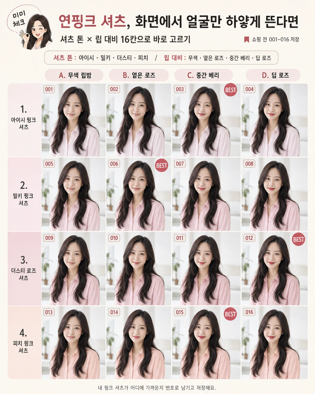 연한 분홍 셔츠 얼굴 창백함, 2026 유행색 샀는데 화상회의에서 입술까지 지워져 보였다면 스타일요정 미미 4컷