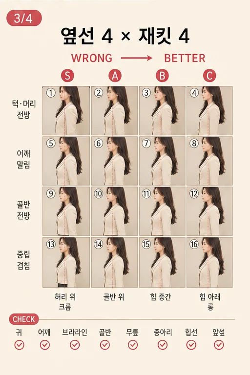 1분 옆모습 옷핏 체크, PT 끊었는데 행사 사진에서 재킷 앞섶과 배 주름이 그대로라 허무하다면 실사 미미 비교 3컷