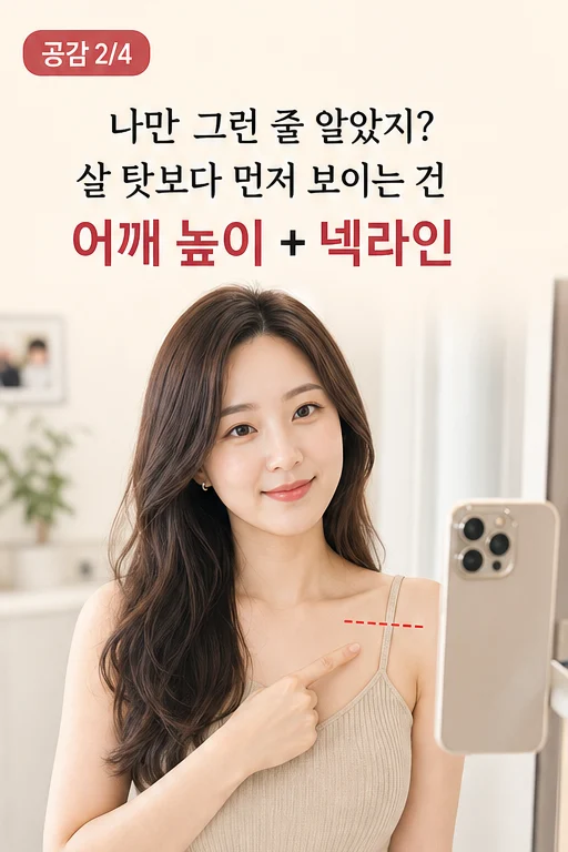 1분 민소매 정면 어깨선 체크, PT 끊었는데 여름 가족사진에서 목은 짧고 어깨끈은 기울어 보여 돈과 시간이 허무하다면 미미 공감 2컷