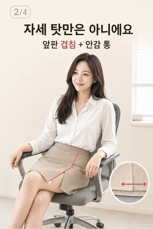 여름 스코트 앞판 벌어짐, 편할 줄 알고 샀는데 회의실에 앉자 속바지가 보여 한 번 입고 손이 안 간다면 미미 공감 2컷