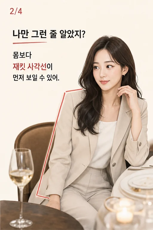 퇴근 후 상견례 여름 셋업 옷핏, 갈아입을 시간 없이 갔는데 가족사진에서 재킷 어깨와 허리만 한 덩어리로 커 보인다면 미미 공감 2컷